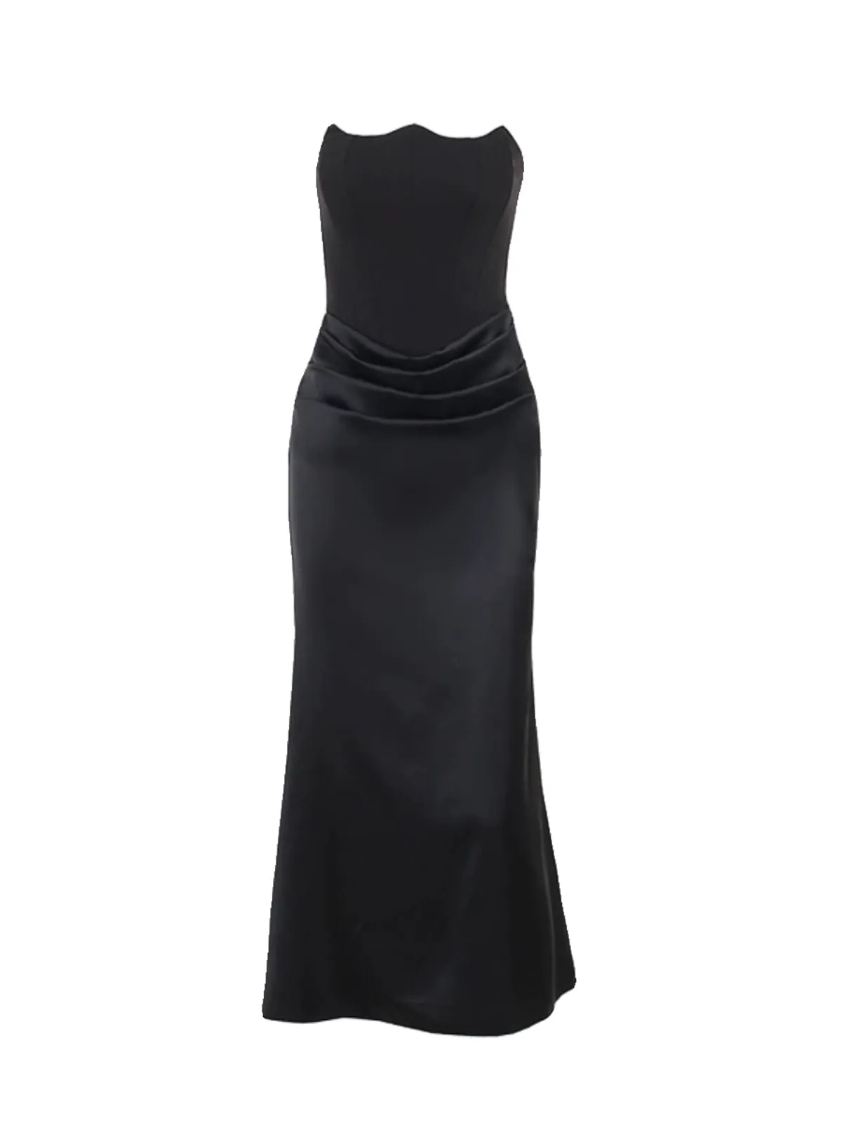 High-end Pleated Satin Black Dress