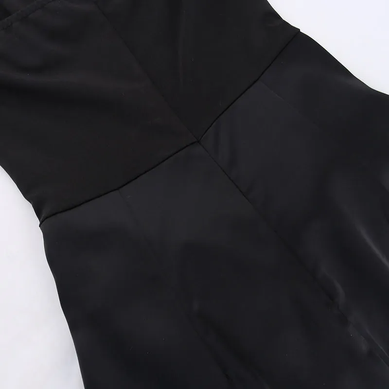High-end Pleated Satin Black Dress