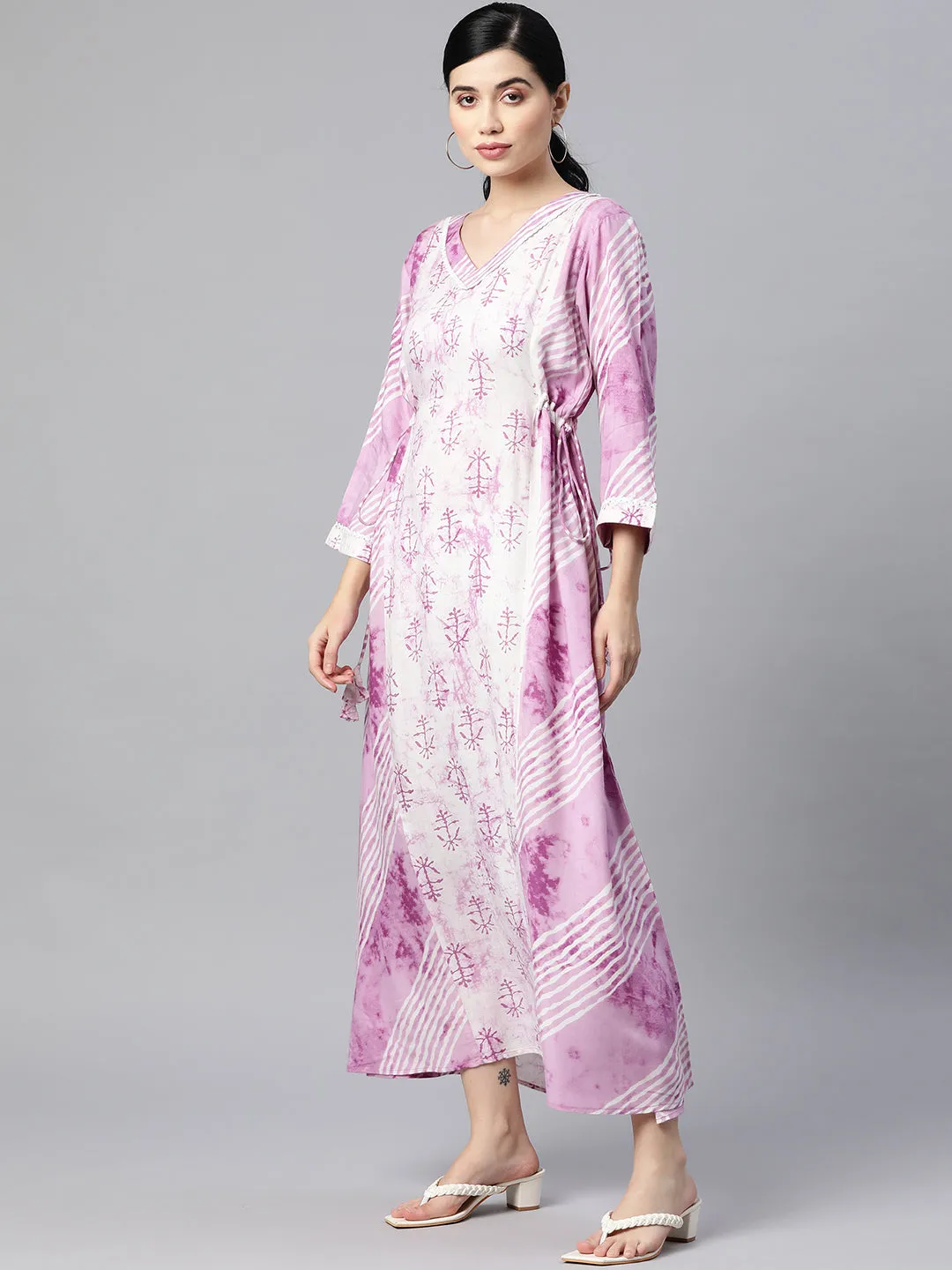 Indibelle Rayon Floral Print Maxi Dress (Purple)