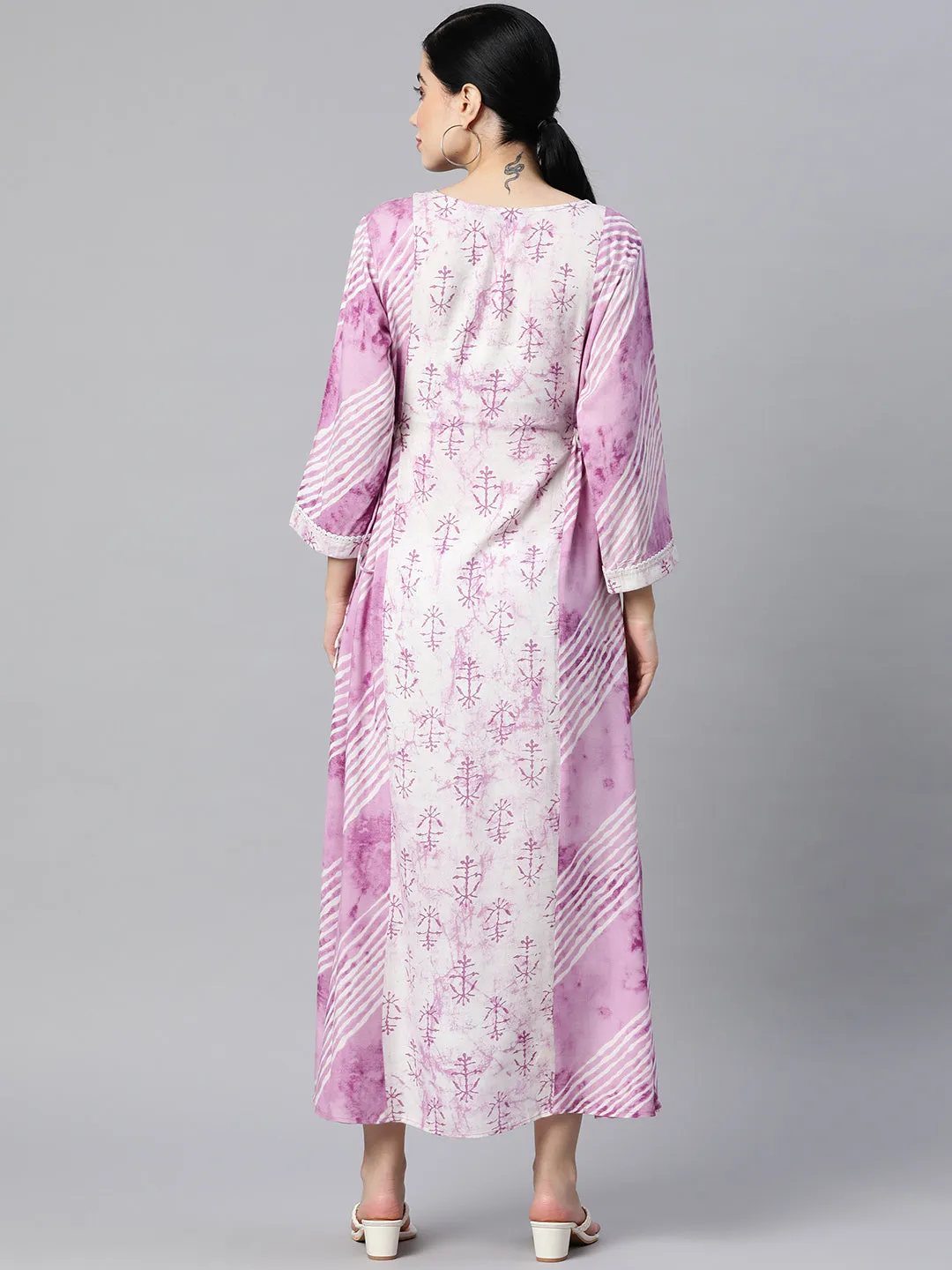 Indibelle Rayon Floral Print Maxi Dress (Purple)