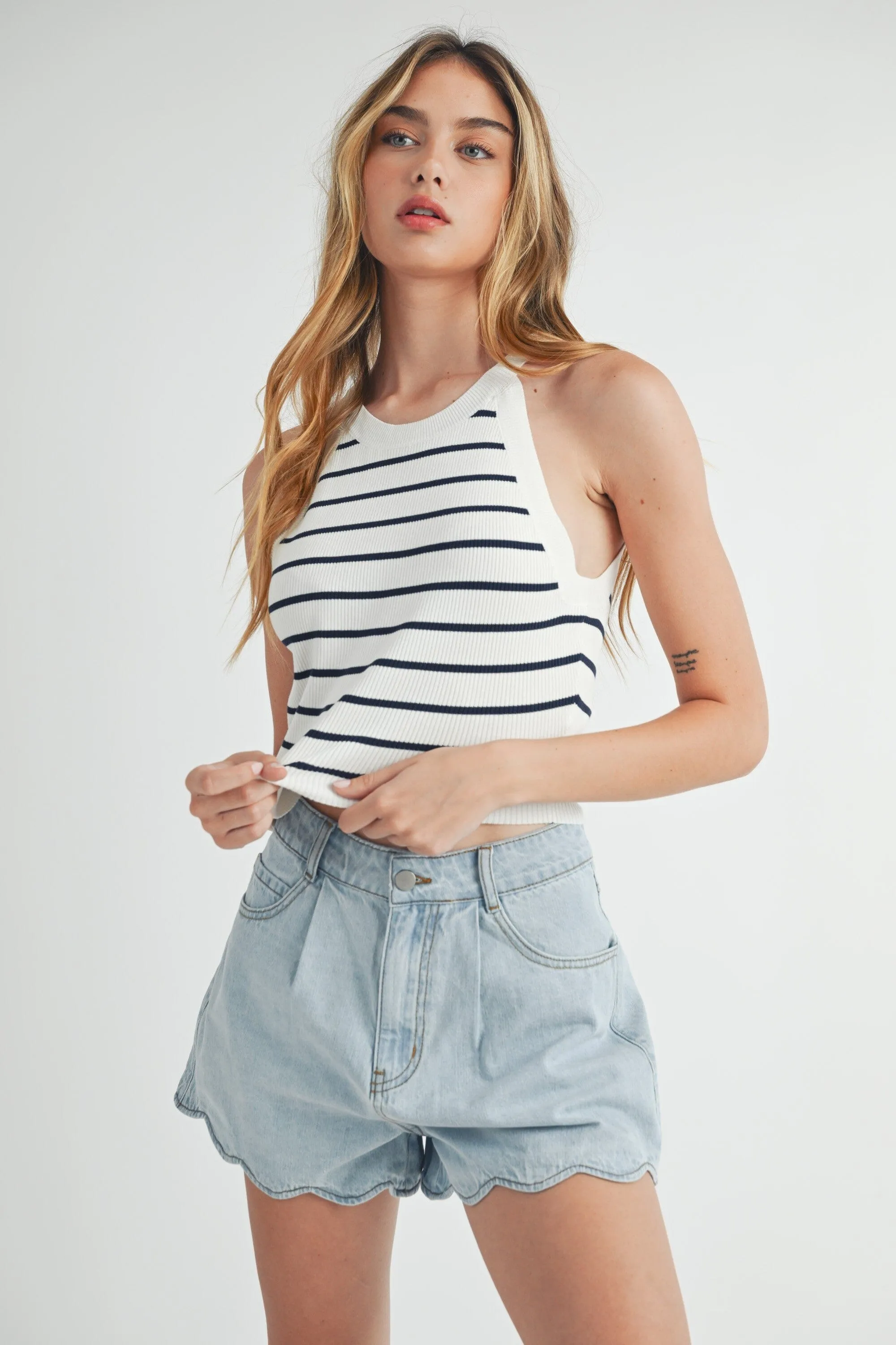 Jade Scallop Denim Short