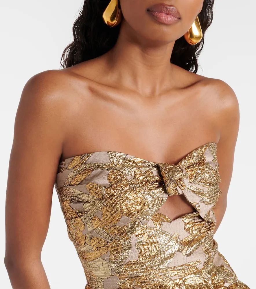 Johanna Ortiz Bow-detail cutout brocade minidress