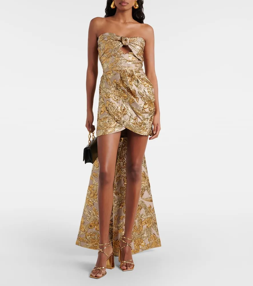Johanna Ortiz Bow-detail cutout brocade minidress