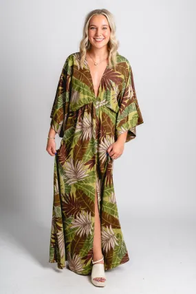 Kimono maxi dress olive