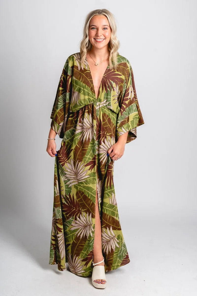 Kimono maxi dress olive