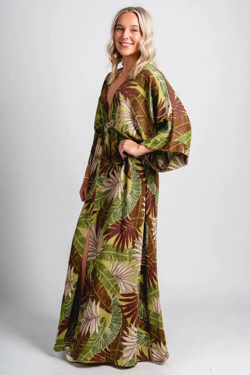 Kimono maxi dress olive