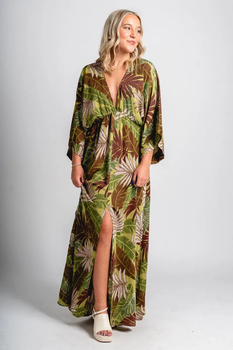Kimono maxi dress olive