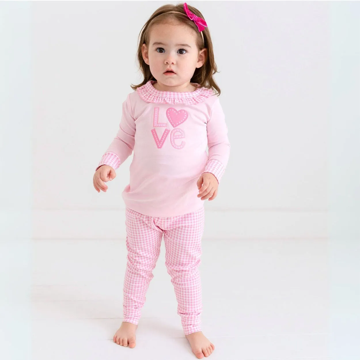 Love Appliqué Infant/Toddler Ruffle Long Pajamas