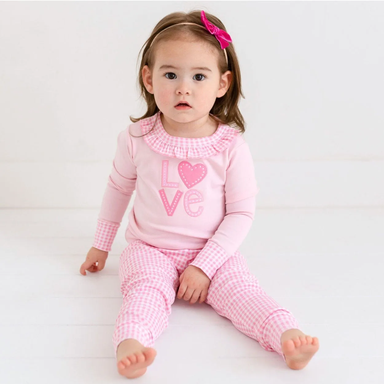 Love Appliqué Infant/Toddler Ruffle Long Pajamas