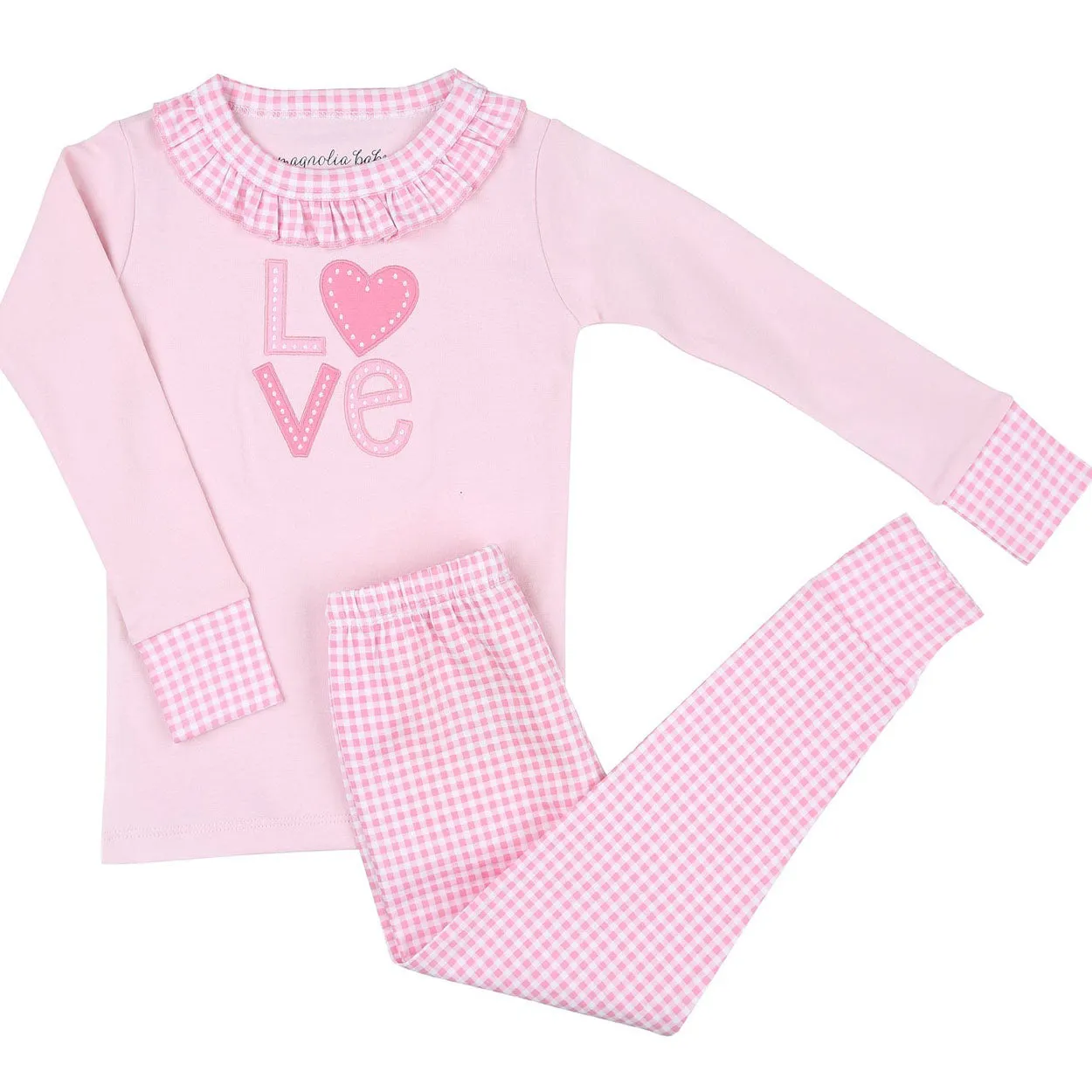 Love Appliqué Infant/Toddler Ruffle Long Pajamas