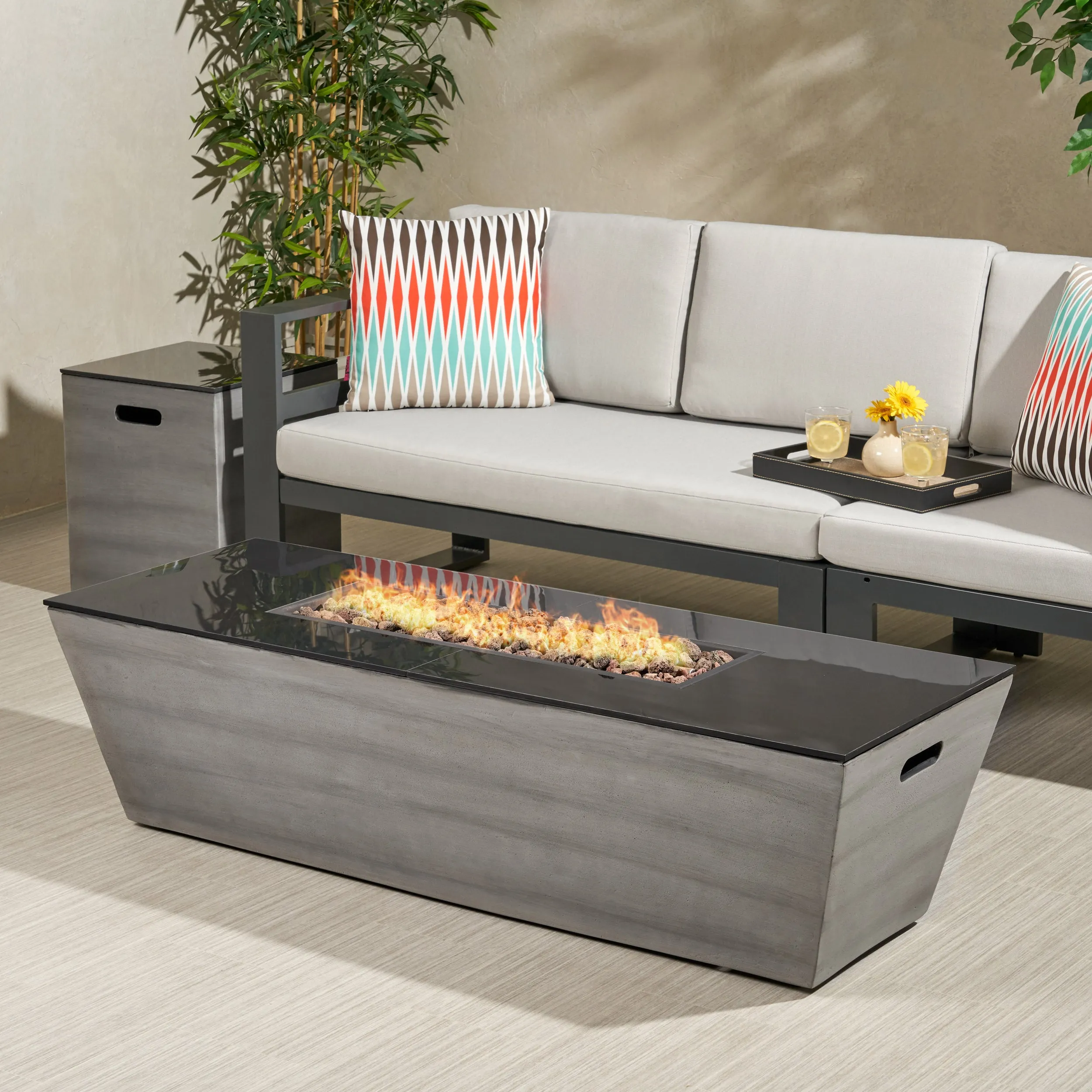Mattie Outdoor 56-Inch Rectangular Fire Pit with Tank Holder