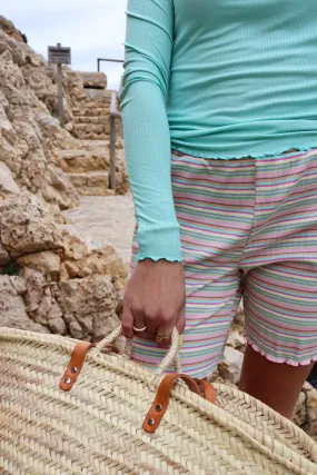 NATALIA-SHORTS - MULTI MINT STRIPE