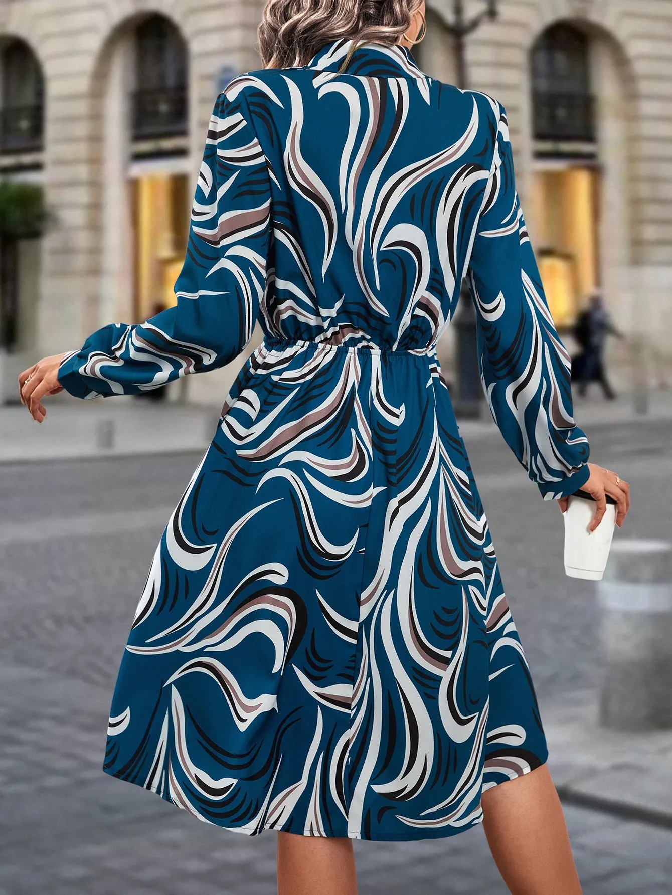 New Fall Fashion Irregular Print Long Dress