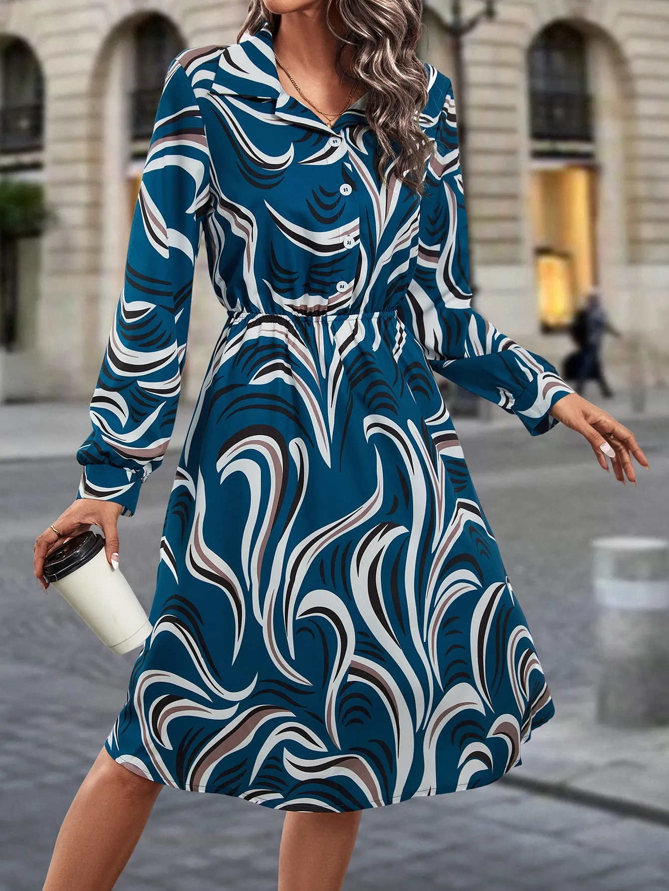 New Fall Fashion Irregular Print Long Dress