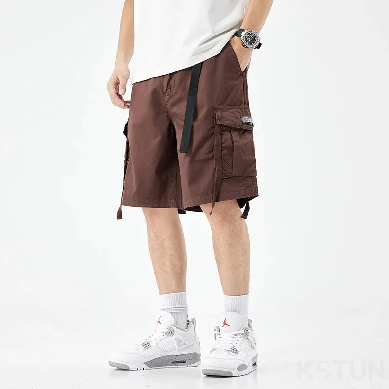 New Men's Casual Cargo Shorts Man Overalls Beach Sports Outdoor High Street Fashion Male Short Pants Loose Fit Elastic Waist