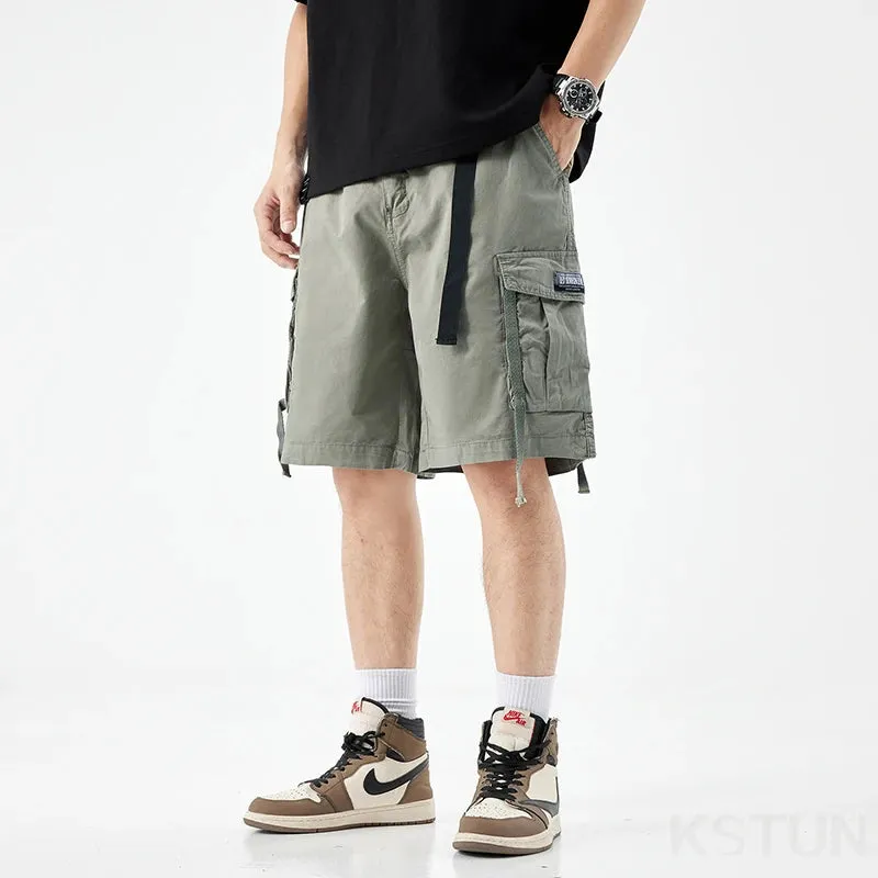 New Men's Casual Cargo Shorts Man Overalls Beach Sports Outdoor High Street Fashion Male Short Pants Loose Fit Elastic Waist