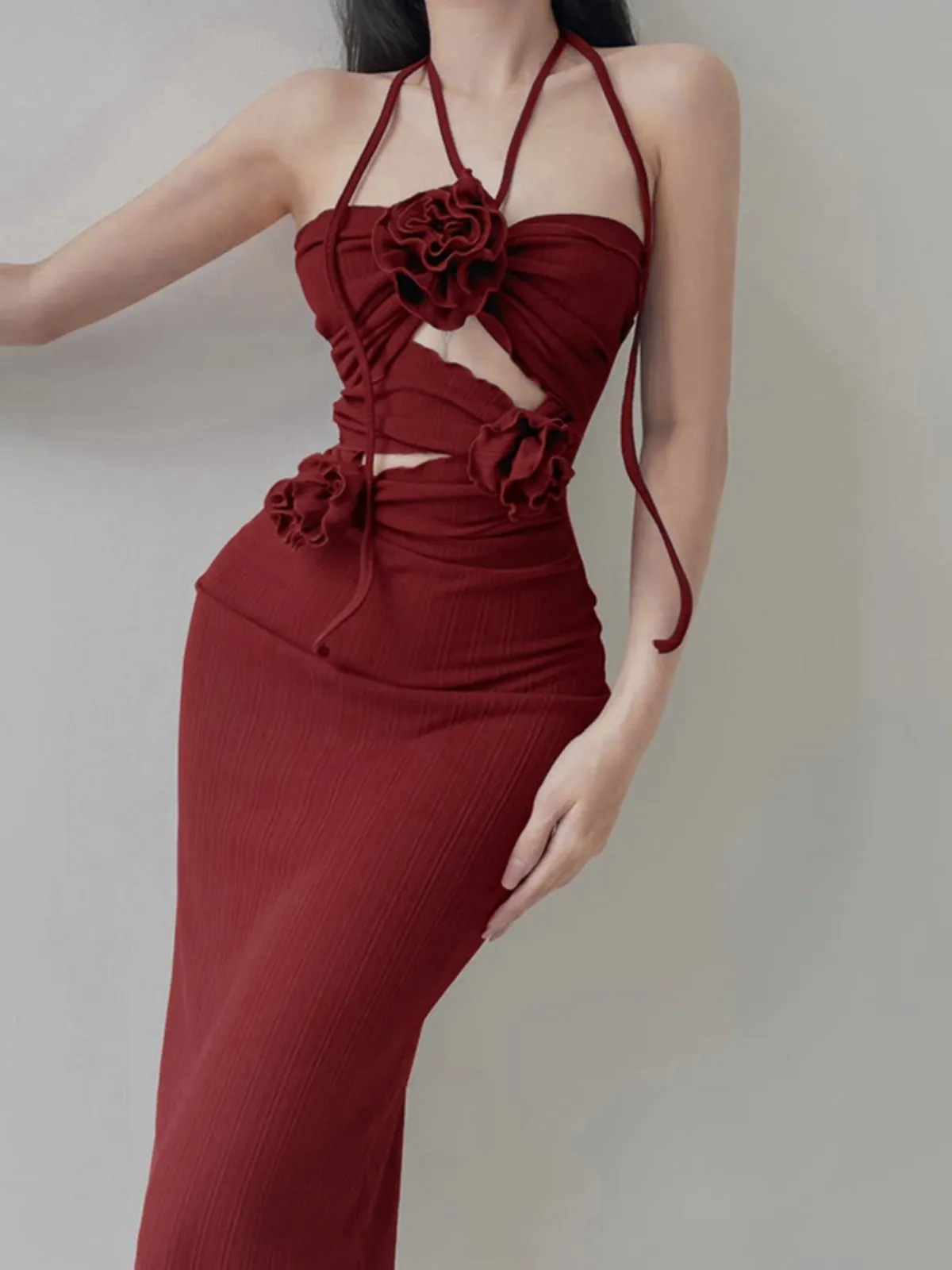 Niche Hollowed H-line Halter Dress