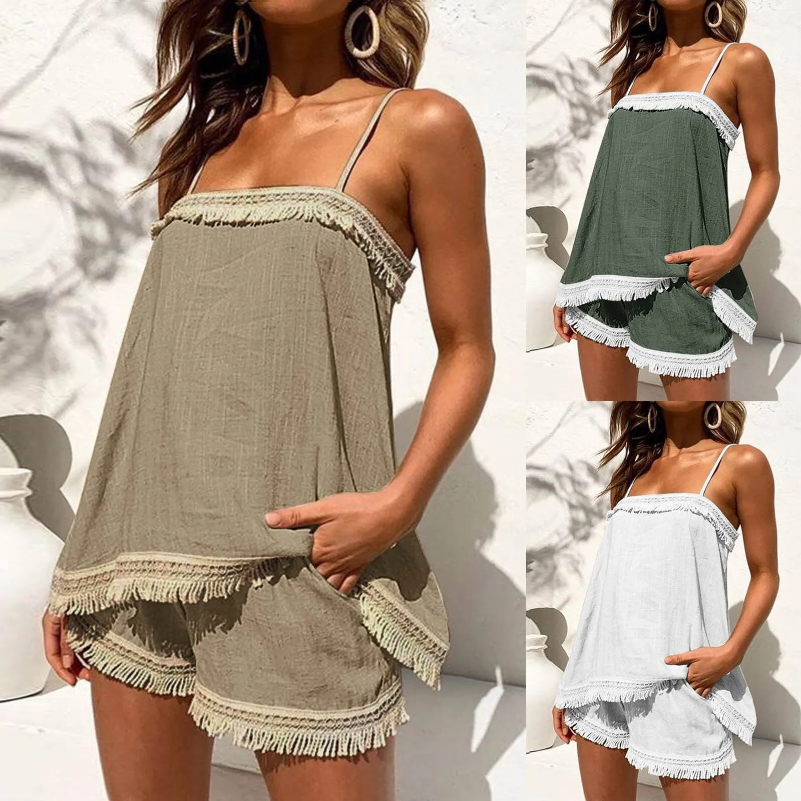 OFFENIENG Soft Cotton Bamboo Poly Blend Sleeveless Top & Shorts