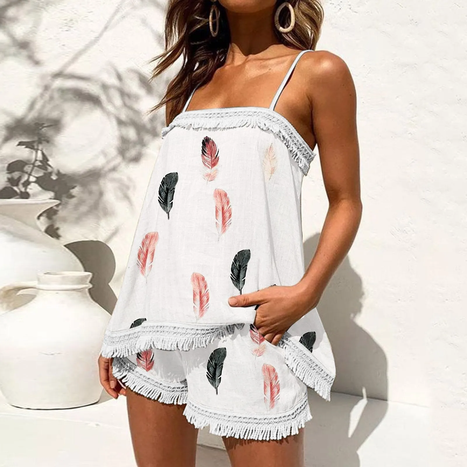 OFFENIENG Soft Cotton Bamboo Poly Blend Sleeveless Top & Shorts