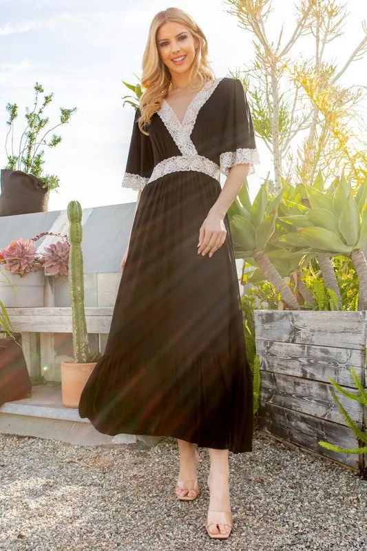 Orange Farm Lace trimmed Detailed Tiered Dress