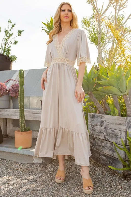 Orange Farm Lace trimmed Detailed Tiered Dress