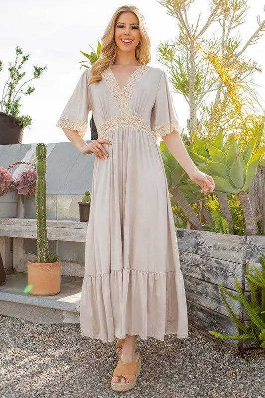 Orange Farm Lace trimmed Detailed Tiered Dress