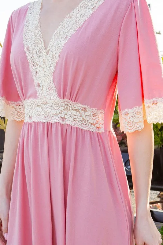 Orange Farm Lace trimmed Detailed Tiered Dress