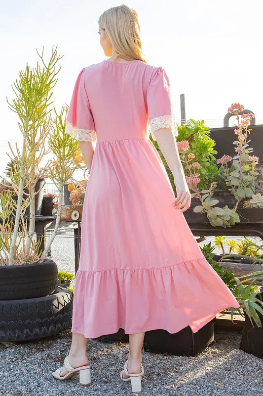 Orange Farm Lace trimmed Detailed Tiered Dress