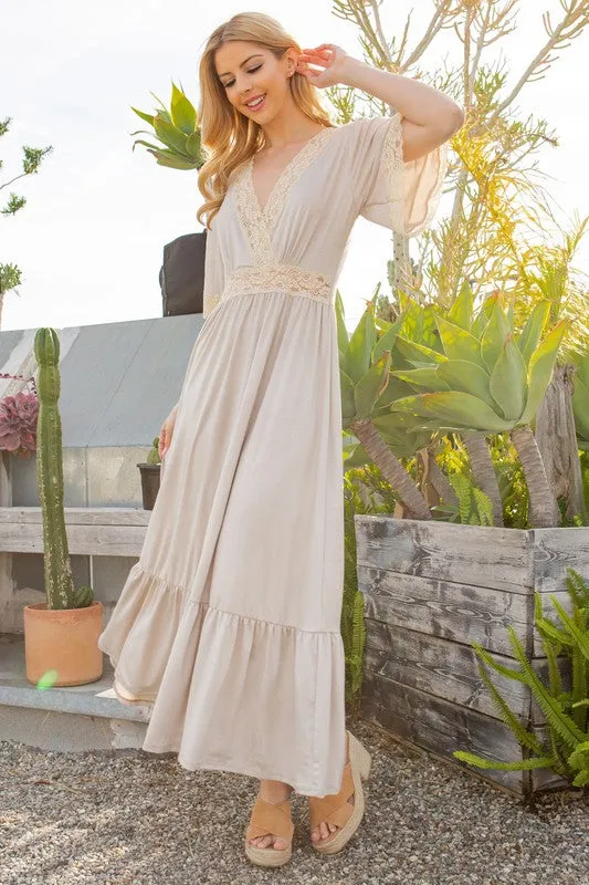 Orange Farm Lace trimmed Detailed Tiered Dress