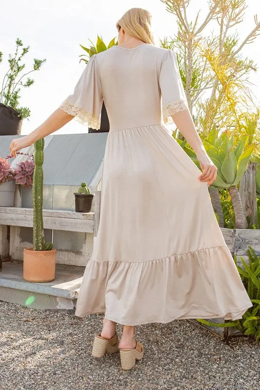 Orange Farm Lace trimmed Detailed Tiered Dress