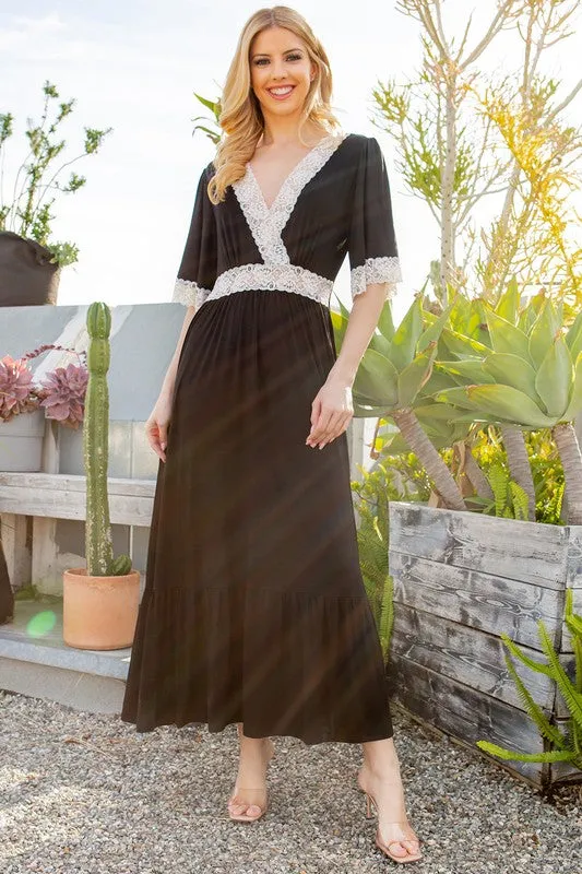 Orange Farm Lace trimmed Detailed Tiered Dress