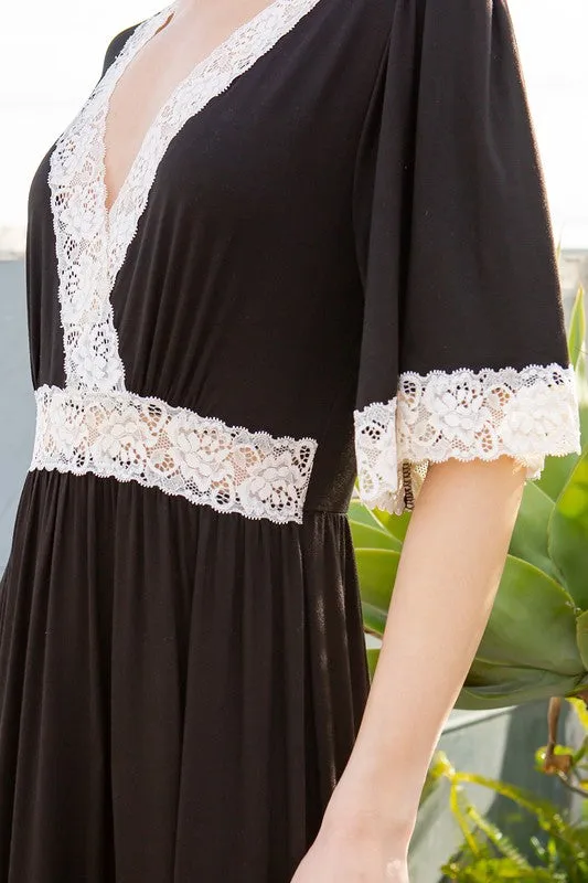 Orange Farm Lace trimmed Detailed Tiered Dress