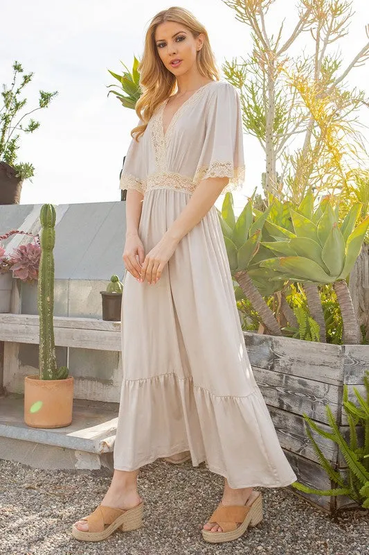Orange Farm Lace trimmed Detailed Tiered Dress