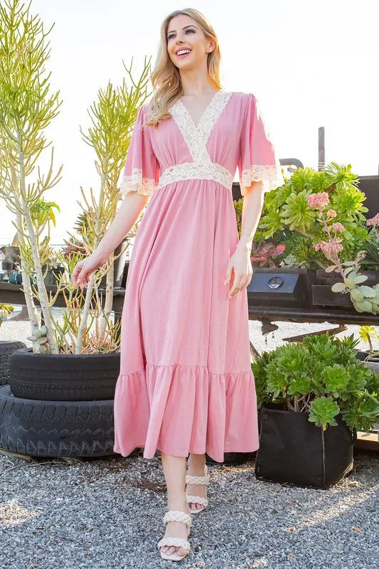 Orange Farm Lace trimmed Detailed Tiered Dress