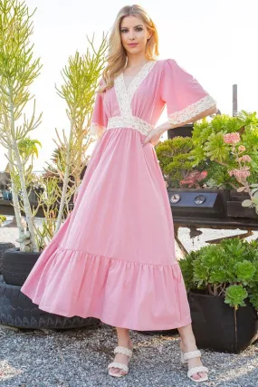 Orange Farm Lace trimmed Detailed Tiered Dress