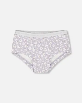 Organic Cotton Boyshort Pantie Lilac Printed Little Flowers