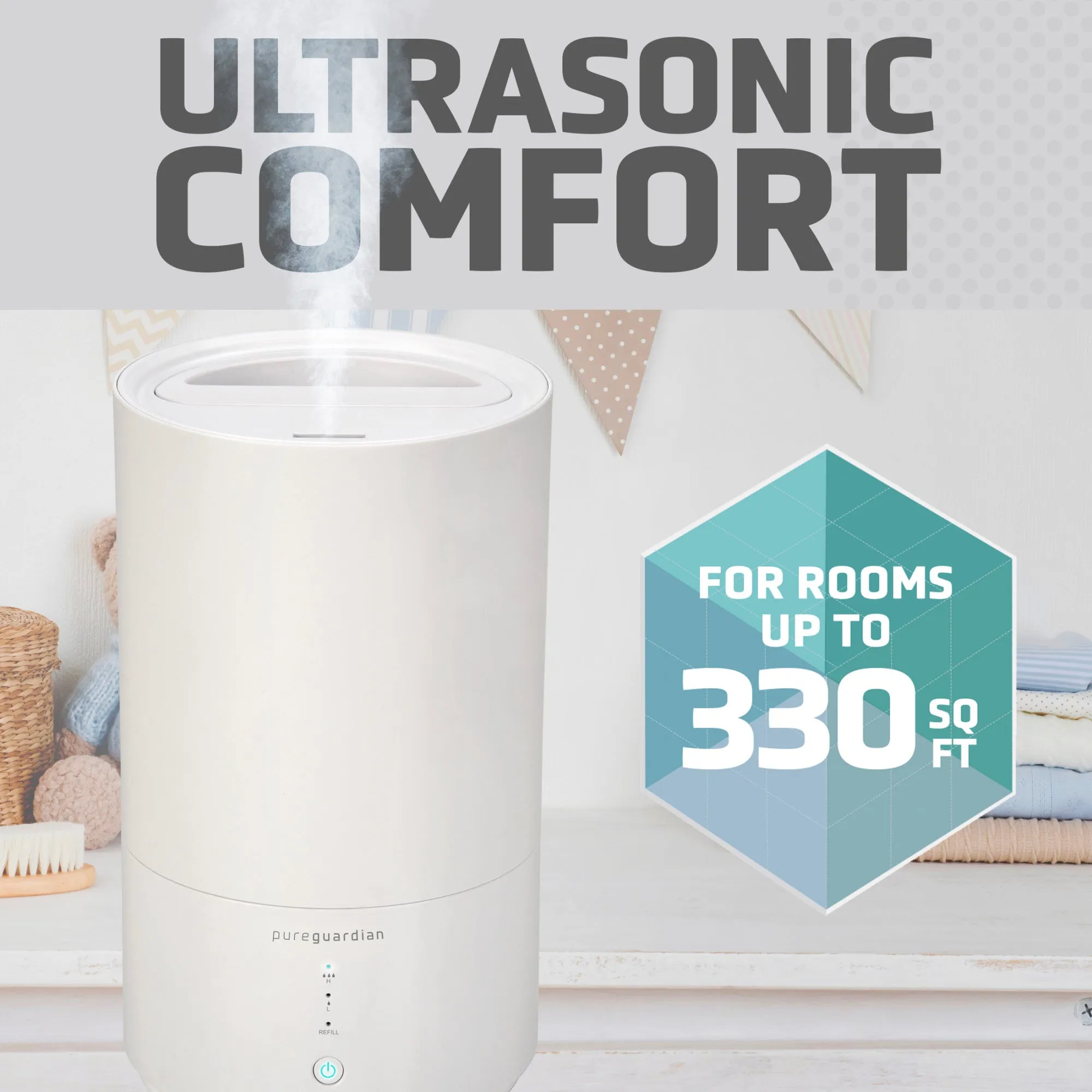 PureGuardian H950AR 0.80 Gallon Top Fill Ultrasonic Cool Mist Humidifier with Aromatherapy Tray