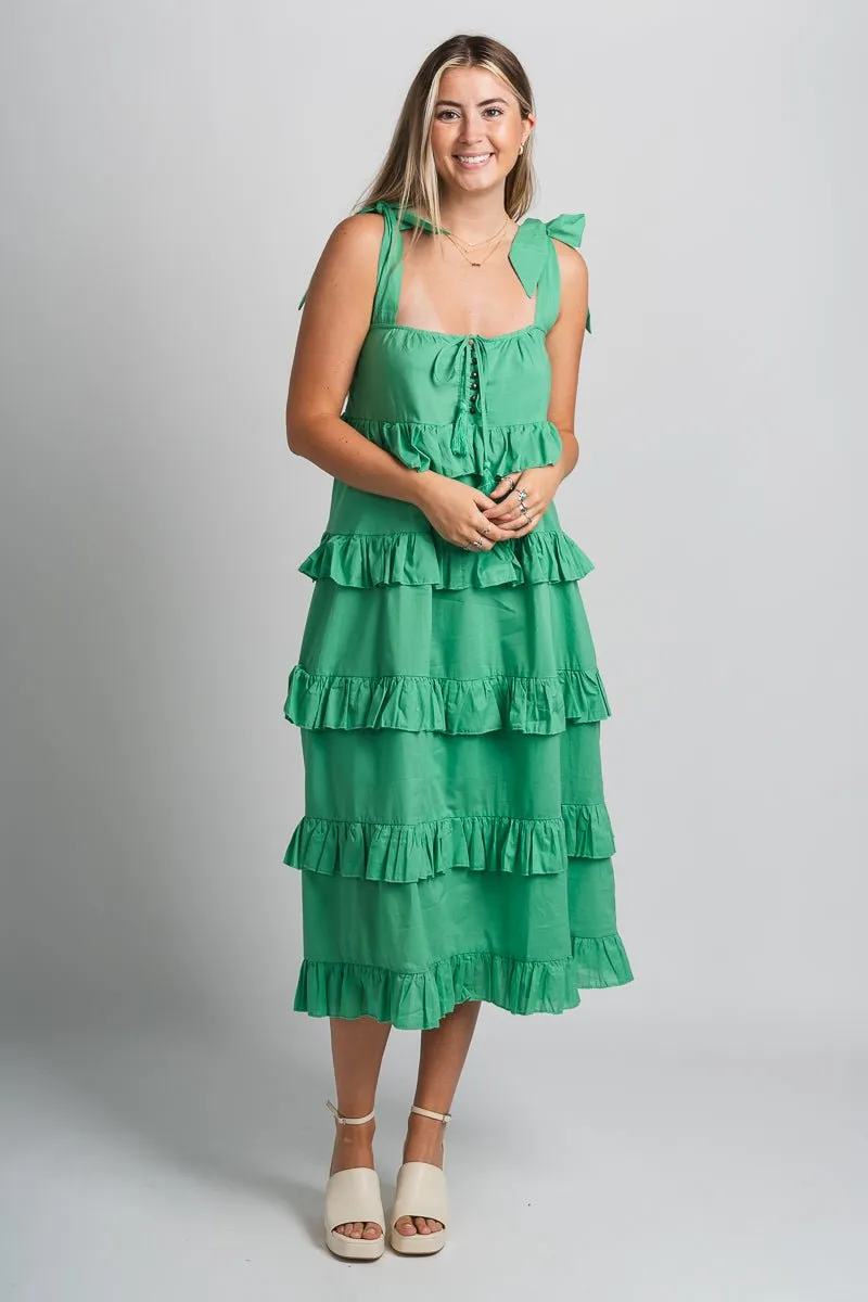 Ruffle maxi dress green