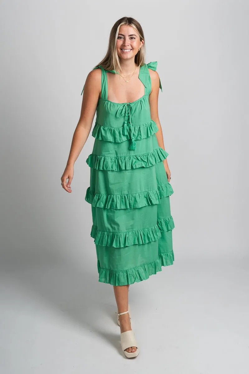 Ruffle maxi dress green