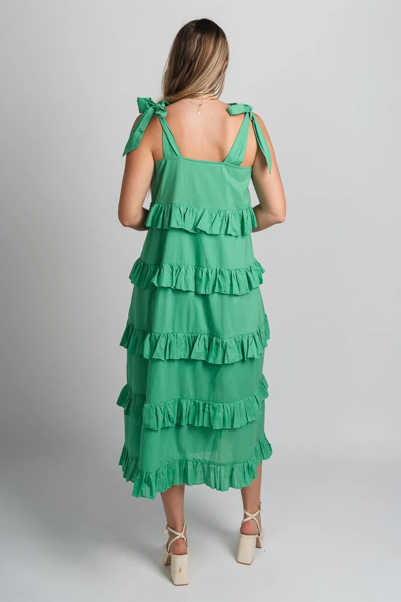 Ruffle maxi dress green