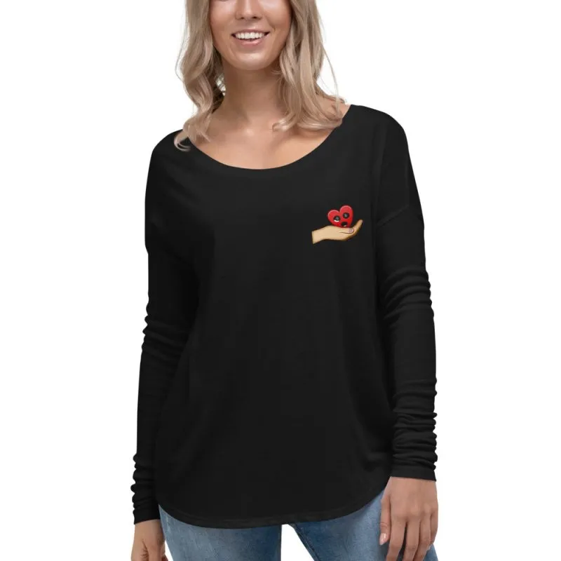 S&B Long Sleeve Hand Heart Tshirt For Ladies