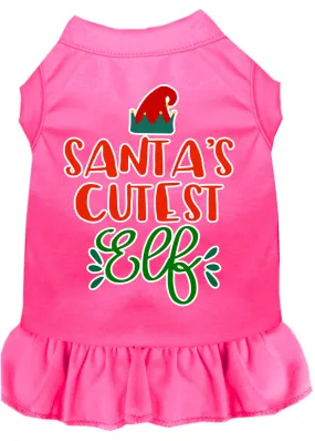 Santa's Cutest Elf Screen Print Dog Dress Bright Pink 4x