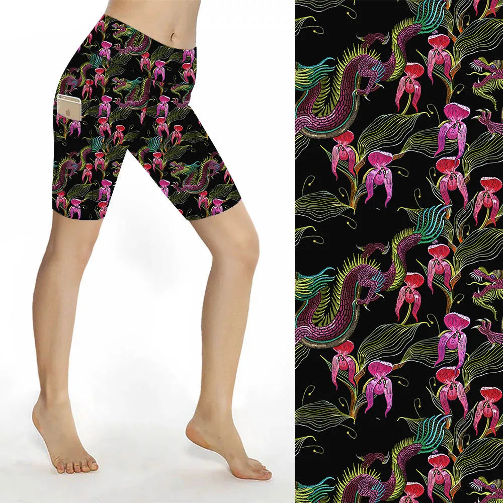 Sculpt Yoga Biker Shorts - Chinese Dragon