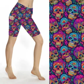 Sculpt Yoga Biker Shorts - Colourful Skulls