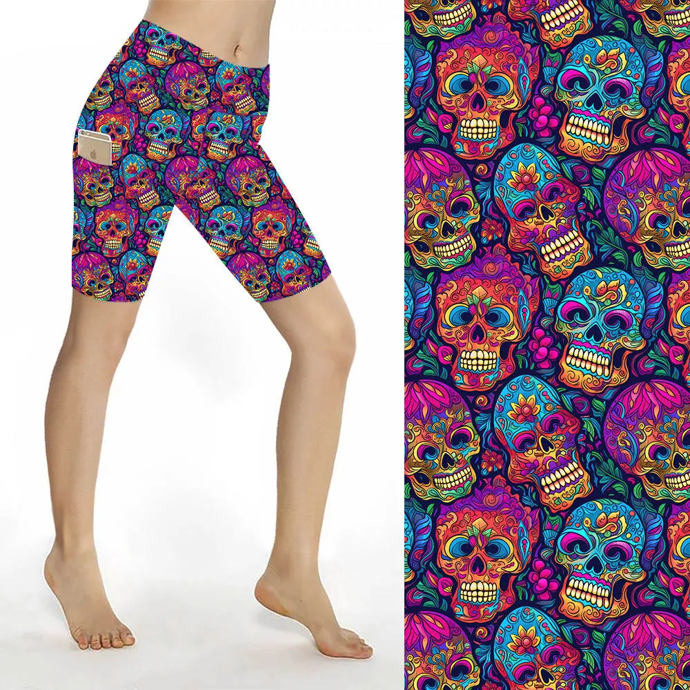 Sculpt Yoga Biker Shorts - Colourful Skulls