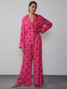 Star Print Satin Pajama Set With Mask