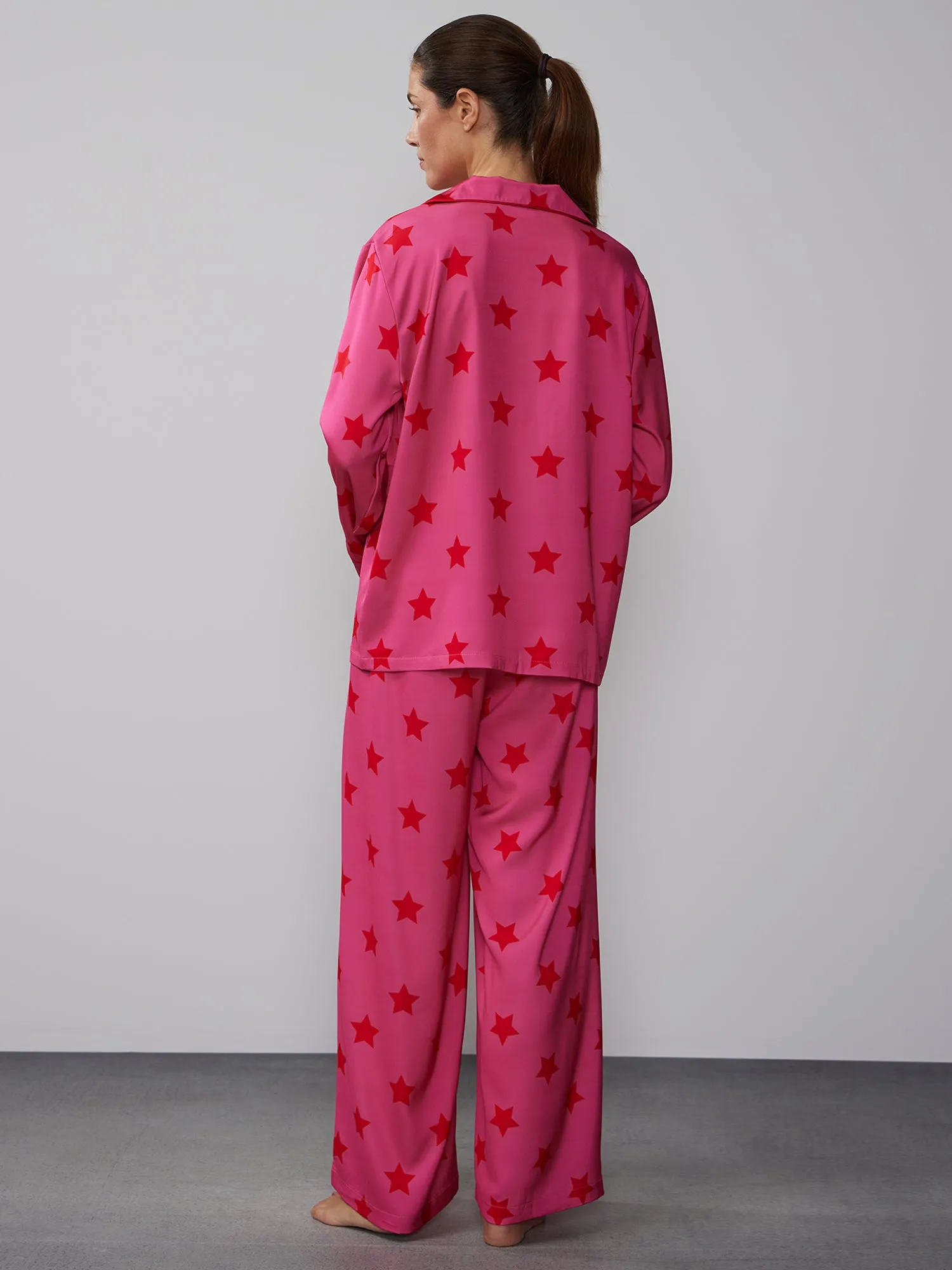 Star Print Satin Pajama Set With Mask