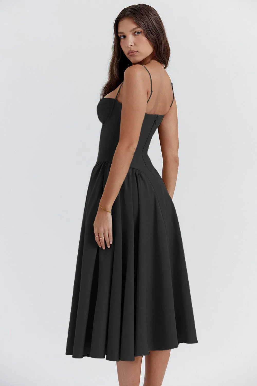 String Shoulder Solid Blue Women's Dress
