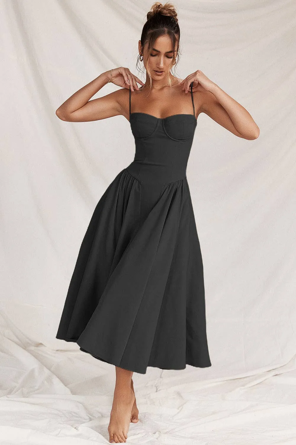 String Shoulder Solid Blue Women's Dress