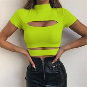 Summer Crop - Women Tank Top Solid Color Hollow Out Ladies Tops Womens Clothing Fashion Tops Women T-shirt Casual Ladies Shirt